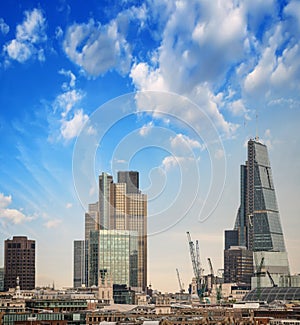 London skyline. Modern buildings on the southern side of river T