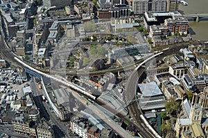 London Skyline Overground trains, looking down from the Shard