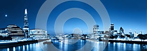 London skyline panorama at night, England the UK. River Thames,