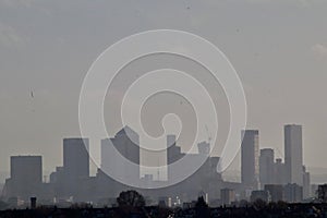 London skyline in pollution - docklands