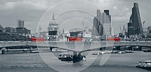 London skyline with red buses