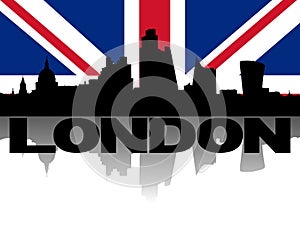 London skyline reflected with flag illustration