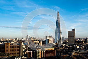 London skyline with The Shard and Canary Wharf in background