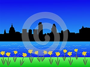 London skyline in springtime