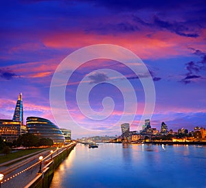 London skyline sunset City Hall and financial