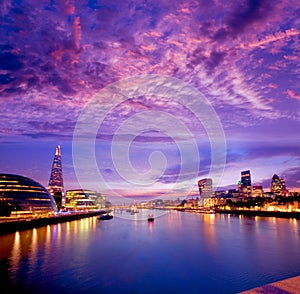 London skyline sunset City Hall and financial