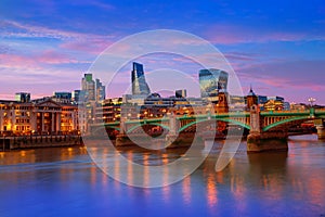 London skyline sunset Southwark bridge UK photo