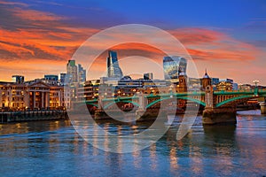 London skyline sunset Southwark bridge UK photo