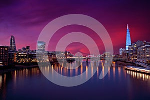 London skyline sunset on Thames river