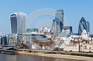 London skyline from Tower bridge, London, UK