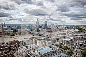 London skyline with a view the Thames looking down river to the Tate modern Parliament and the London eye