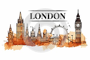 London Skyline Water Colour Vector Illustration
