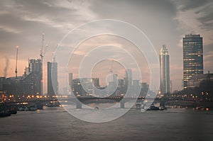 London Skyline from Westminster Bridge at sunrise. London, UK