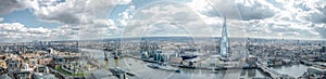 London Skyline Wide View Panorama. East & South Landmarks, Tower of London, River Thames Canary Wharf, The Shard, London Bridge.