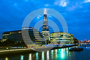 London skyscrapers and city hall, night view