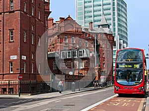 London street with dedicated bus lane photo