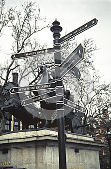 London Street Signpost. Sign with directions to London`s landmarks.