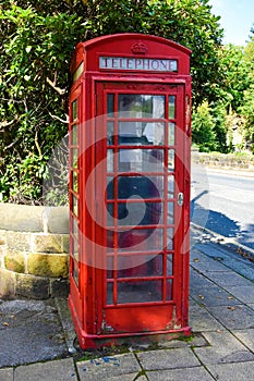 London style red public telephone booth photo