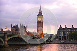 London sunset. Big Ben and houses of Parliament, London