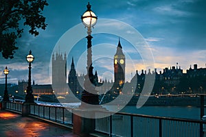 London sunset skyline Bigben and Thames