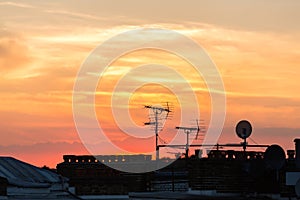 London sunset skyline in suburbs