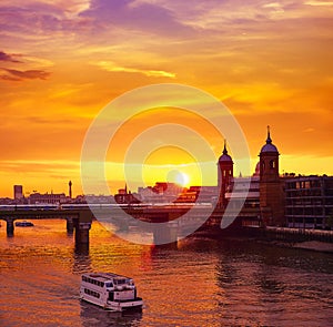 London sunset at Thames with St Paul Pauls