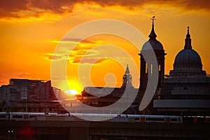 London sunset at Thames with St Paul Pauls