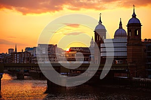 London sunset at Thames with St Paul Pauls