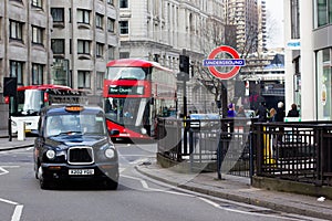 London taxi, bus and underground sign