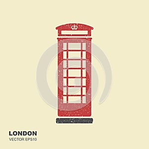 London telephone booth. Flat icon with scuffed effect photo