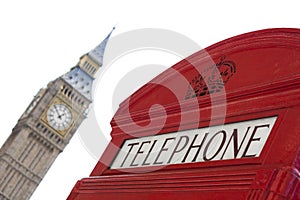 London telephone box with Big Ben as background photo