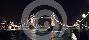 London Tower bridge at night from South bank