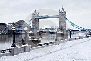 London tower bridge with snow