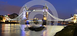 London tower bridge and Thames river night scene