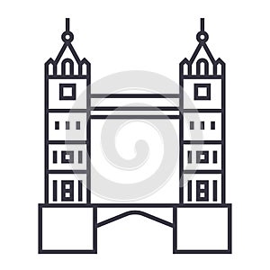 London tower bridge vector line icon, sign, illustration on background, editable strokes