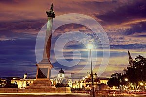 London Trafalgar Square sunset Nelson column