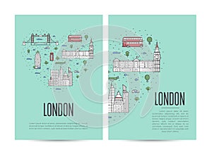 London travel tour booklet set in linear style