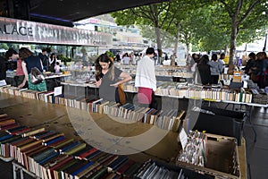 London, U.K., July 22,2021- Book market. candid people at the outdoor book market on the South Bank of the River Thames, London