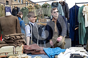 Classic Car Boot Sale by Vintage. Retro festival where people selling their vintage clothing and other goods from jewellery to