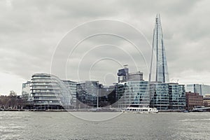 City Hall of London and The Shard, the tallest building in the UK, iconic architectural landmarks by River Thames, England