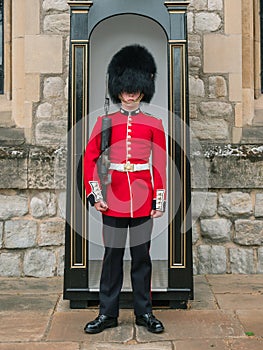 English guard soldier patrolling in London
