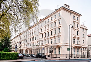 Terrace at the junction of Grosvenor Rd and St George`s Square, Pimlico, London.