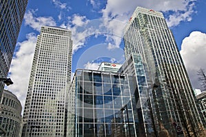 LONDON, UK - CANARY WHARF, MARCH 22, 2014 Modern glass buildings