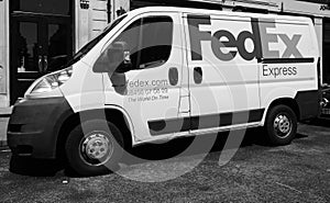 FedEx express courier van in London black and white