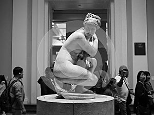 Venus Aphrodite statue at British Museum in London, black and wh