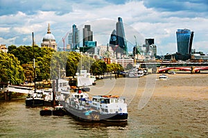 London, UK. Cityscape with St Paul Cathedral and modern buildings