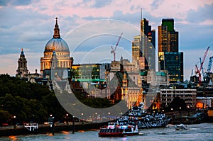 London, UK. Cityscape with St Paul Cathedral and modern buildings