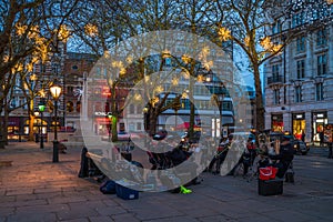 Salvation Army brass band plays music on Duke of York Square in