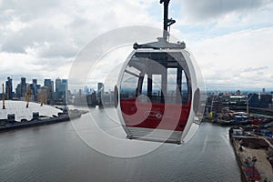 LONDON, UK  Emirates cable car crosses the Thames from Excel centre to the O2