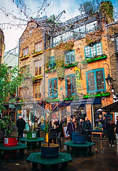 London, UK/Europe; 20/12/2019: Neal`s Yard, a small alley with colorful buildings and facades in the district of Covent Garden in